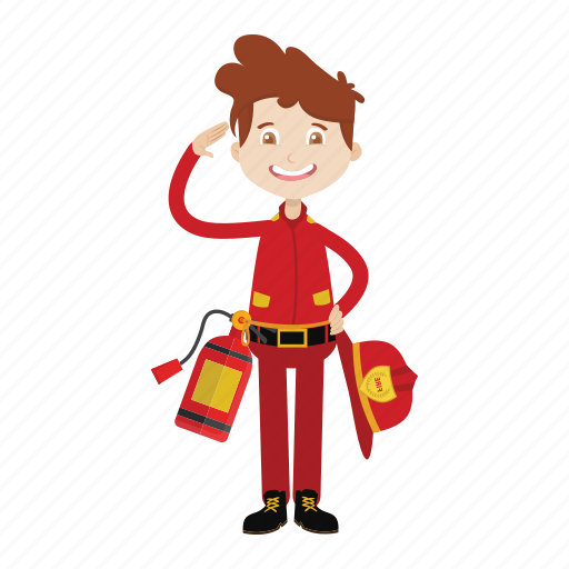 Boy, extinguish fire, firefighter, rescue icon - Download on Iconfinder