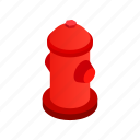 equipment, fire, hose, hydrant, isometric, red, safety