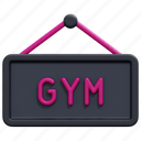 gym, gymnasium, lifestyle, sport, hanging, training, sign, 3d