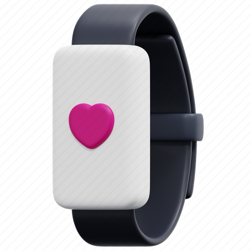 Fitness, watch, tracker, smartwatch, wristwatch, heart, 3d 3D illustration - Download on Iconfinder
