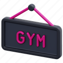 gym, gymnasium, lifestyle, sport, training, hanging, sign, 3d