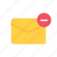 envelope, letter, mail, minus 