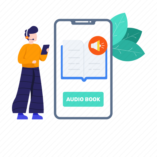 Audio learning, audio lesson, audiobook, digital learning, elearning, mobile, mobile audiobook illustration - Download on Iconfinder