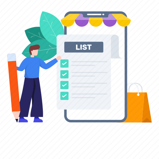 Checklist, list, mobile, mobile shopping list, plan list, shopping, shopping list illustration - Download on Iconfinder