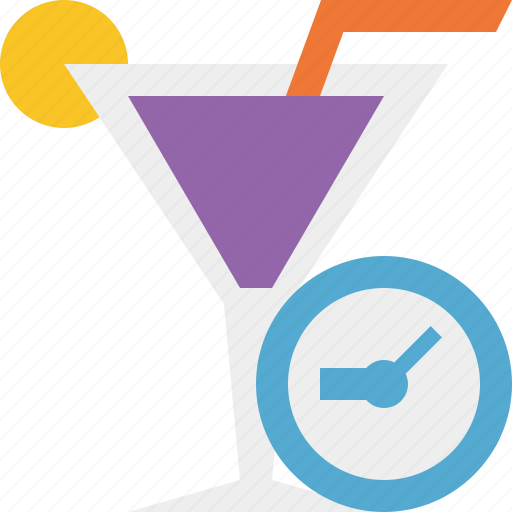 Alcohol, beverage, clock, cocktail, drink, glass, vacation icon - Download on Iconfinder