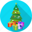 christmas, fir, gift box, lights, tree 