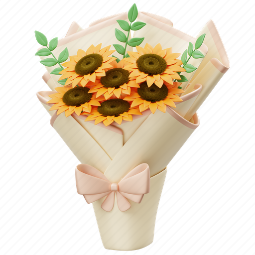 Sunflower, bouquet, flower, flower bouquet, flowers, floral, decorate 3D illustration - Download on Iconfinder