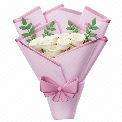 White, roses, bouquet, flower, flower bouquet, flowers, floral 3D illustration - Download on Iconfinder