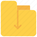 arrow, document, download, file, folder