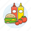 burger, fast, fastfood, fat, food, hamburger, junk, ketchup, mustard, tomato 