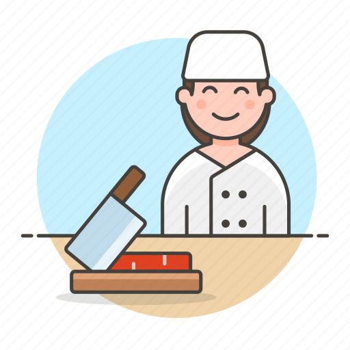 Manufacturing, butcher, cutting, meat, butchery, table, female icon - Download on Iconfinder