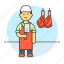 hanging, butcher, man, food, butchery, manufacturing, knife, meat, hanger, shop 