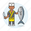 asian, japanese, food, male, fish, knife, merchant, fresh, vendor, seller 