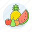 apple, food, fruits, orange, pear, pineapple, vegetables, watermelon 