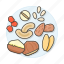 almond, cashew, cranberry, food, fruits, hazelnut, macadamia, nuts, peanut, vegetables 