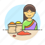 asian, basket, female, food, half, indian, merchant, seller, spice, vendor 