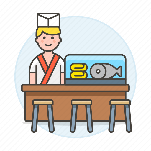 Asian, chef, cook, counter, fish, food, full icon - Download on Iconfinder