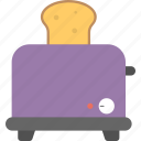 breakfast cook, electric appliance, kitchenware, toaster with bread, toasting utensils