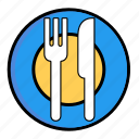 plate, fork, kitchen, knife, meal, restaurant, spoon