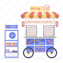 fast food, food cart, food vendor, hot dog cart, hotdog stall, sausages, street food
