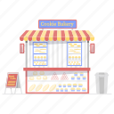 bake shop, bakery, food cart, food stall, pastry shop, sweets shop