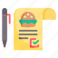checklist, receipt, paper, restaurant, food, check, list, order 