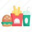 fast, food, burger, cola, drink, cup, soda, soft, french fries 
