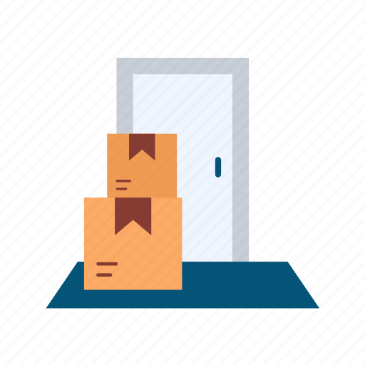 Door delivery, box, shipping, courier, entrance, facade, home icon - Download on Iconfinder