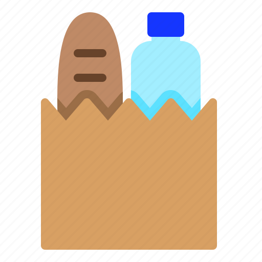 Bag, baguatte, bottle, food, milk, paper icon - Download on Iconfinder