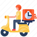 food, delivery, scooter, motorcycle, man, box, parcel