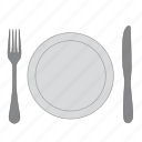 dishes, eat, food, fork, knife, plate, restaurant