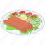 healthy food, hotdog platter, salad, sea food, smoke fish, veggies 