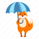 fox, rain, umbrella, cute