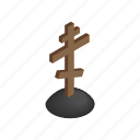 cemetery, christian, cross, death, grave, isometric, wooden