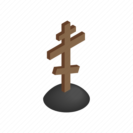Cemetery, christian, cross, death, grave, isometric, wooden icon - Download on Iconfinder