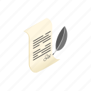 document, isometric, letter, old, pen, will, writing