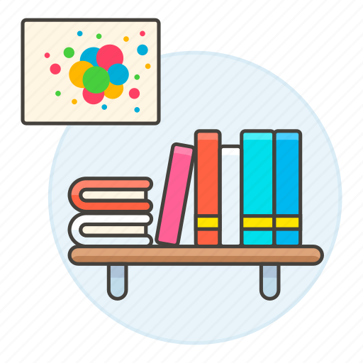 Books, bookshelf, furniture, objects, painting, picture, wall icon - Download on Iconfinder