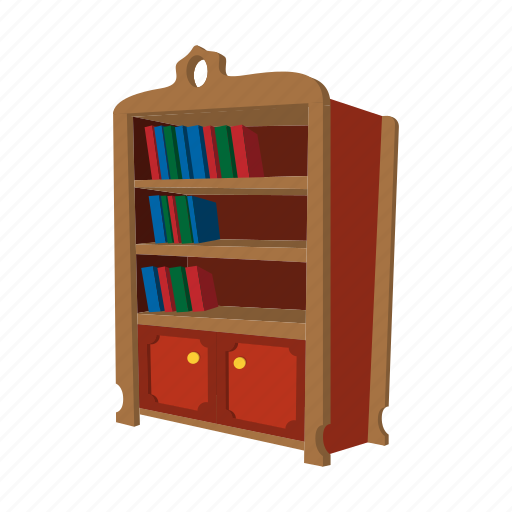 Book, bookcase, bookshelf, cartoon, furniture, shelf, wood icon