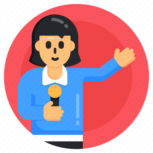 Journalist, media person, female reporter, news reporter, press reporter icon - Download on Iconfinder