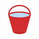 bucket, container, fill, pouring, tin, water, wet