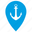 anchor, boat, geo, location, pointer, sea, ship 
