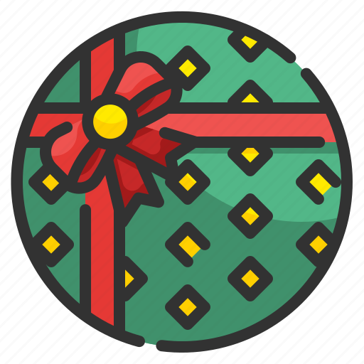 Giftbox, circle, shape, ribbon, package, birthday, present icon - Download on Iconfinder