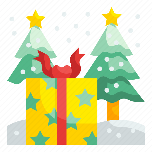 Christmas, giftbox, pine, present, ribbon, snow, festival icon - Download on Iconfinder