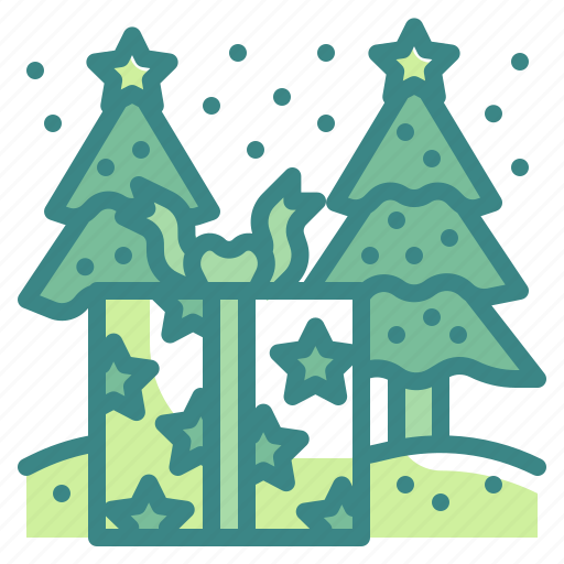 Christmas, giftbox, pine, present, ribbon, snow, festival icon - Download on Iconfinder
