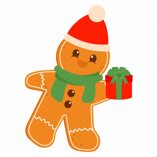 Happy, gingerbread, gift, gingerbread man, food, christmas, xmas icon - Download on Iconfinder