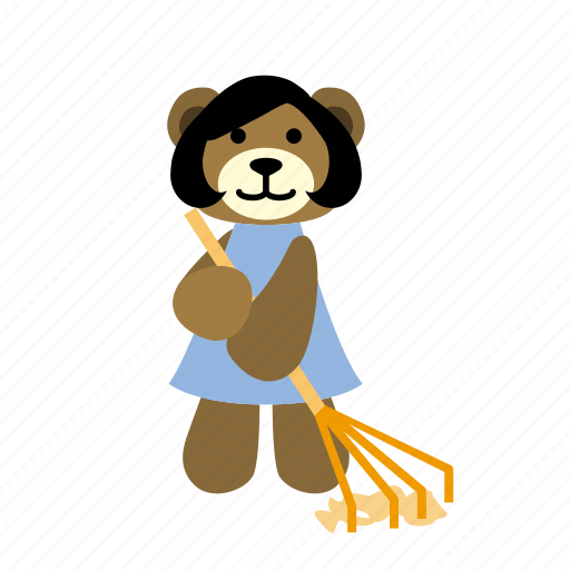 Bear, character, clean, happy, hold, rake, sweeps icon - Download on Iconfinder