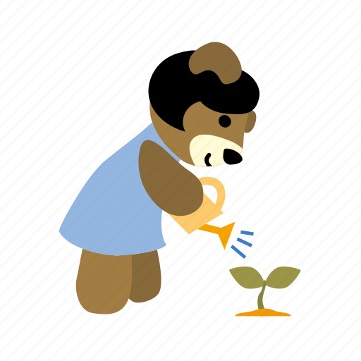 Bear, character, gardener, sprout, watering, watering can, watering pot icon - Download on Iconfinder