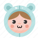 animal, bear, costume, cute, funny, girl, onesie