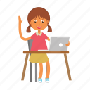 girl, laptop, student, working