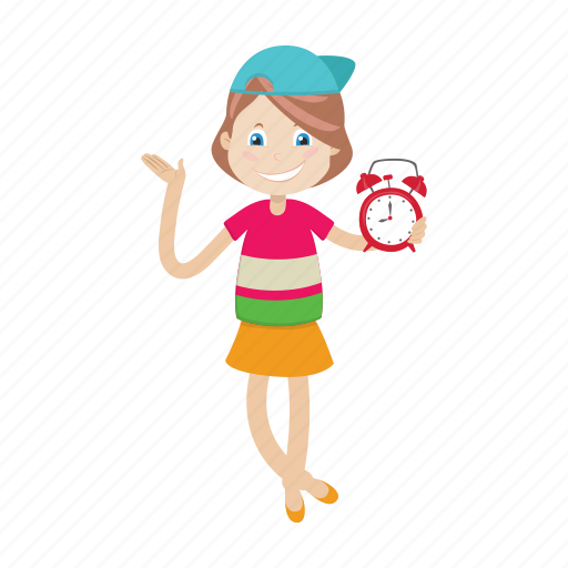 Alarm clock, cartoon, girl, student icon - Download on Iconfinder